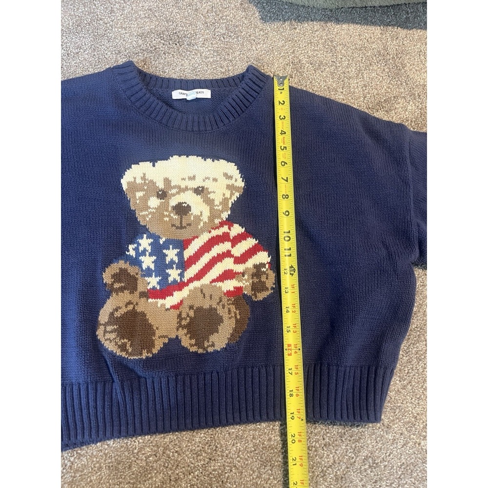 Women's Grayson Threads American Flag Cropped Navy Bear Graphic Sweater Sz XL - Picture 7 of 8